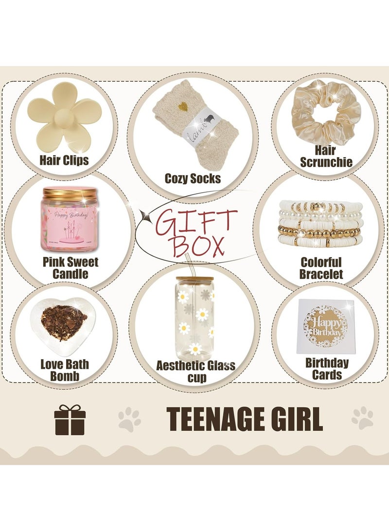 Birthday Gift for Teenage Girls Happy Birthday Gift Box for Girls Cute School-Style Accessories for Teens Adorable Daisy-Print Aesthetic Glass Cup 8-Piece Gift Set for Teenage Girls - Image 5