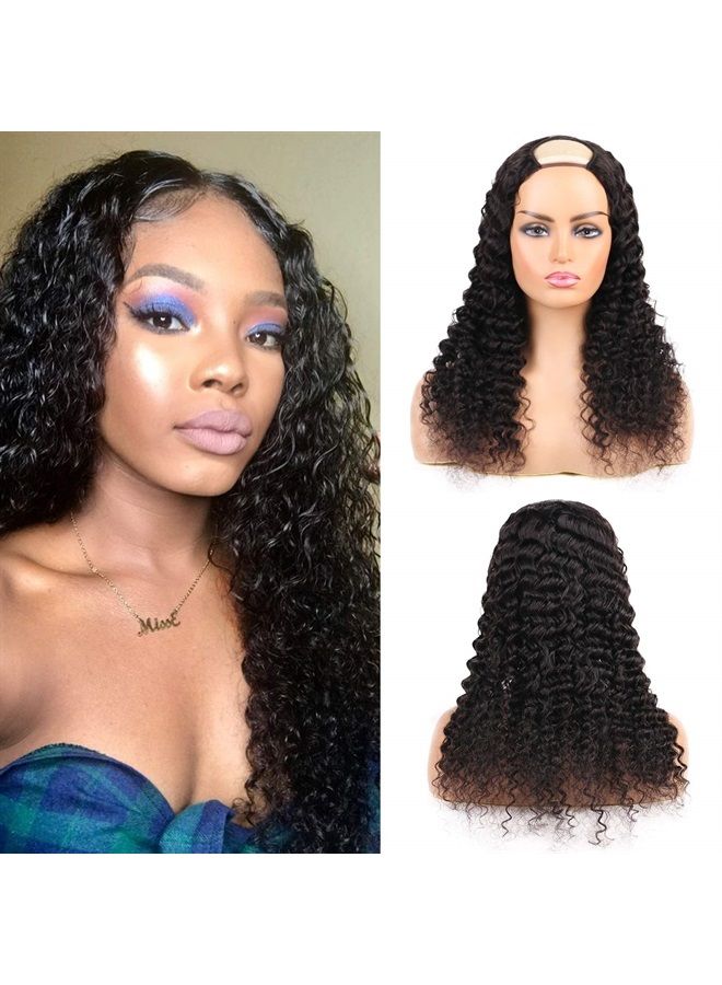 huarisi بارت ويغ عميق الموجة من شعر الإنسان للنساء، 100% 10A 1b شعر برازيلي، ويغ نصف رأس بدون غراء، ويغ على شكل U، كثافة 150% لون طبيعي (22 بوصة) - Image 1