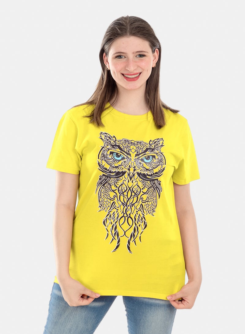 OWL T-shirt 'artistic Owl' Yellow - Image 1