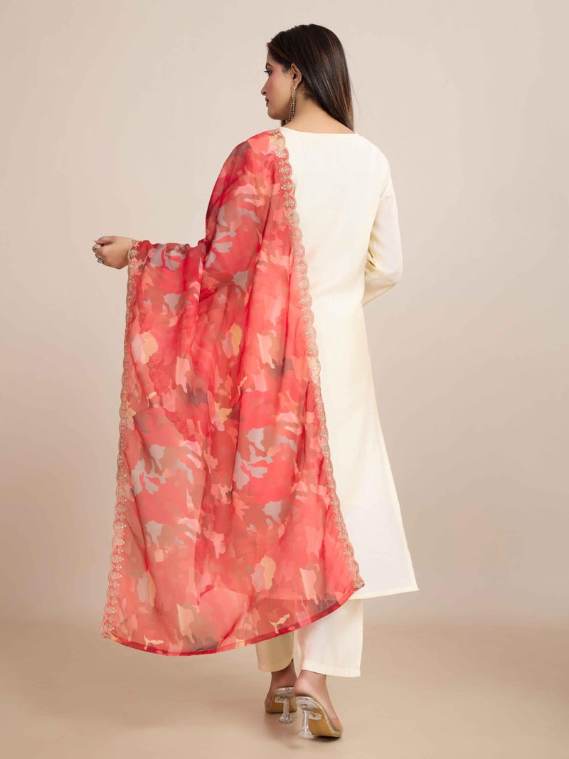 Naixa Women's Chanderi with Lining Embroidered Straight Kurta with Pant and Dupatta Sets (NX-547-Cream-XL) - Image 5