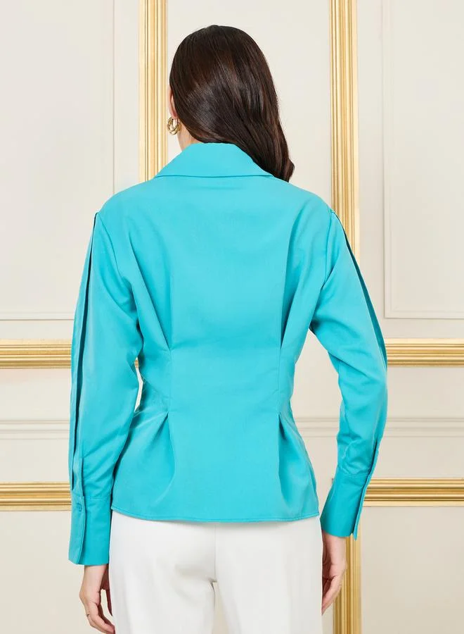 Styli Plicated Detail Pointed Collar Regular Fit Shirt
