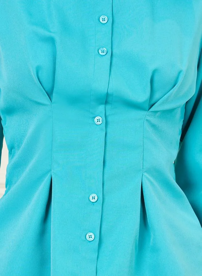 Styli Plicated Detail Pointed Collar Regular Fit Shirt