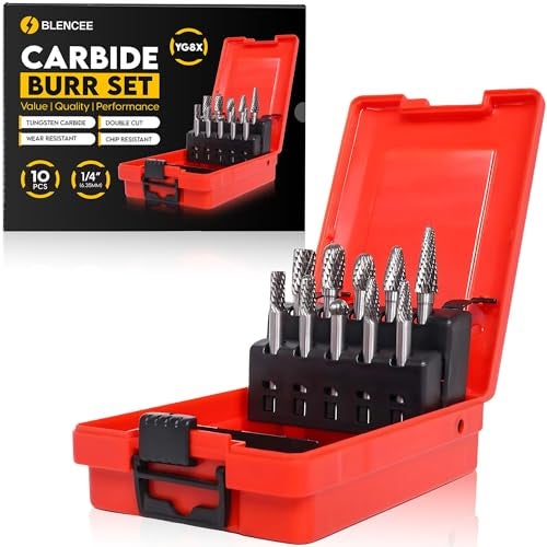 BLENCEE 10Pcs Tungsten Carbide Burr Set 6.35mm - 1/4" Shank Double Cut Die Grinder Bits Cutting Burrs - Metal, Steel - Rotary Tools Rasp Accessories - Deburring, Engraving, Grinding, Carving, Porting - Image 1