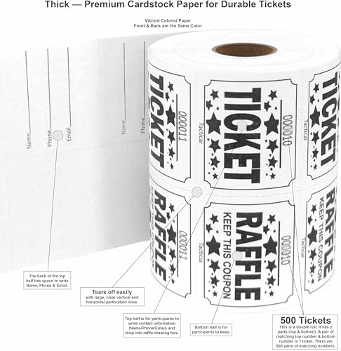 Tacticai 500 Raffle Tickets, White (1 of 8 Colors), Double Roll, Large Ticket for Events, Entry, Class Reward, Fundraiser & Prizes - Image 2