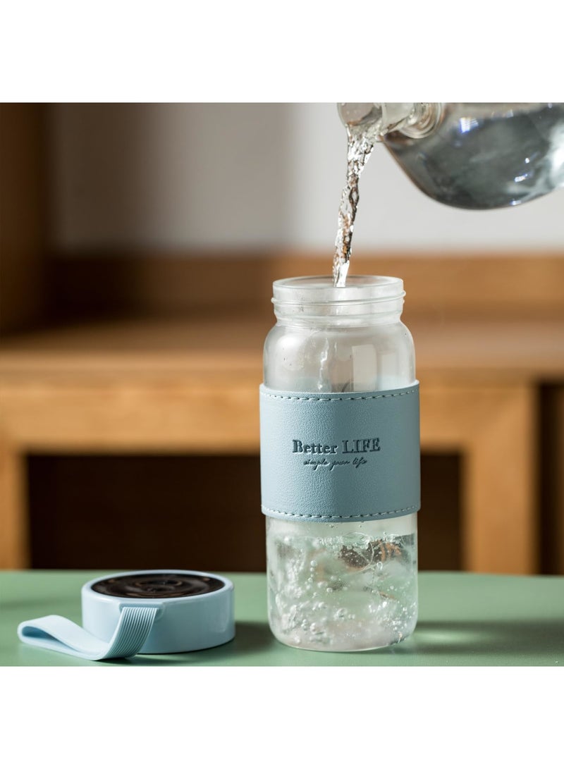 SYOSI Glass Water Bottle, 16 oz Borosilicate Glass Tea Bottle with Non-Slip Holster, Stainless Tea Infuser, Leak Proof Lid - Portable Glass Water Bottle for Gym, School, Office, Car, Home, As a Gift (Blue) - Image 4