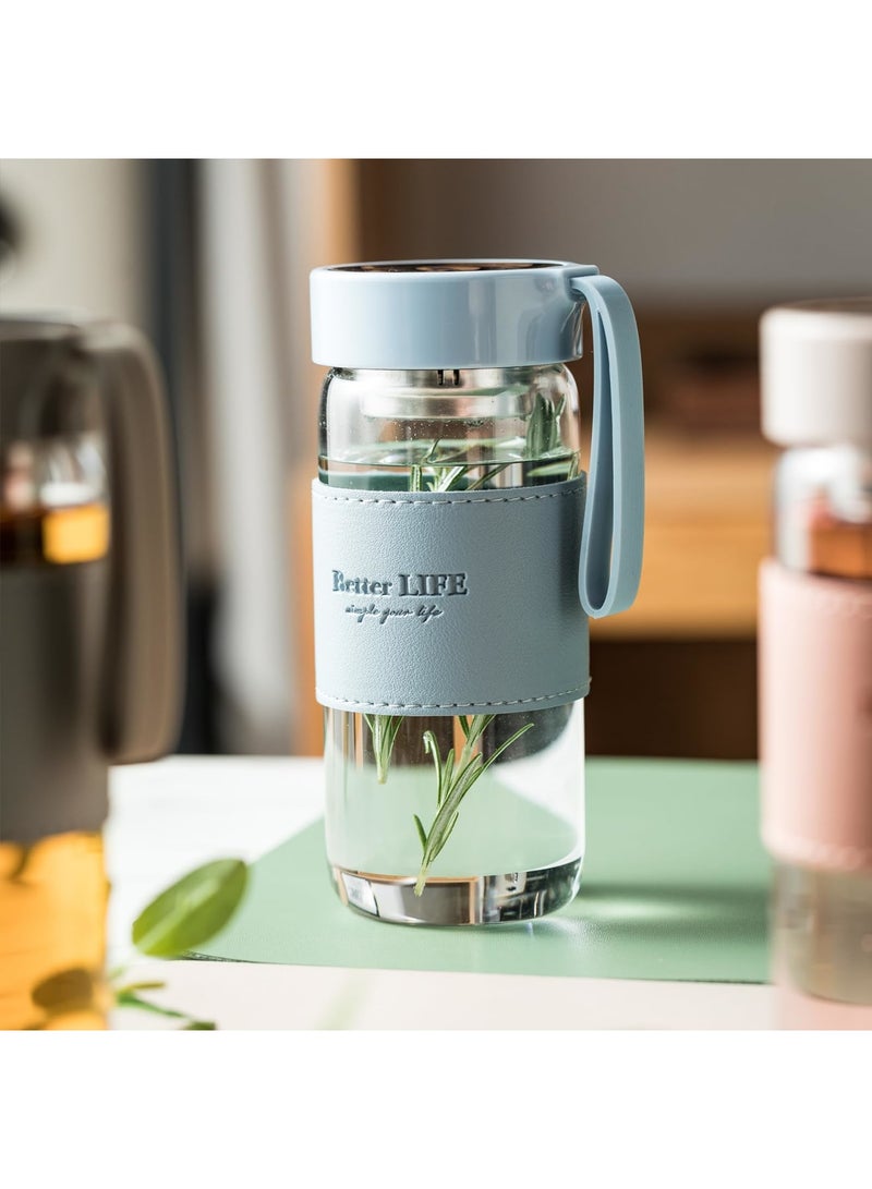 SYOSI Glass Water Bottle, 16 oz Borosilicate Glass Tea Bottle with Non-Slip Holster, Stainless Tea Infuser, Leak Proof Lid - Portable Glass Water Bottle for Gym, School, Office, Car, Home, As a Gift (Blue) - Image 2