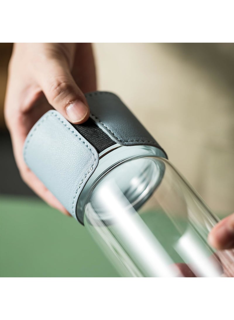 SYOSI Glass Water Bottle, 16 oz Borosilicate Glass Tea Bottle with Non-Slip Holster, Stainless Tea Infuser, Leak Proof Lid - Portable Glass Water Bottle for Gym, School, Office, Car, Home, As a Gift (Blue) - Image 5