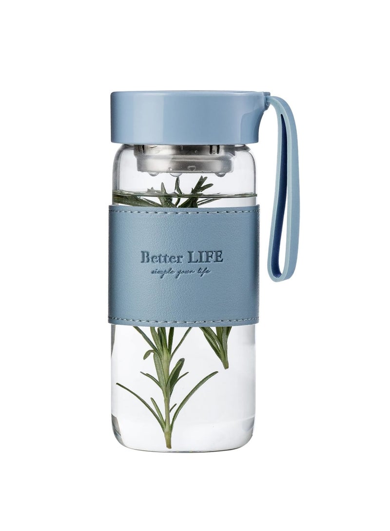 SYOSI Glass Water Bottle, 16 oz Borosilicate Glass Tea Bottle with Non-Slip Holster, Stainless Tea Infuser, Leak Proof Lid - Portable Glass Water Bottle for Gym, School, Office, Car, Home, As a Gift (Blue) - Image 1