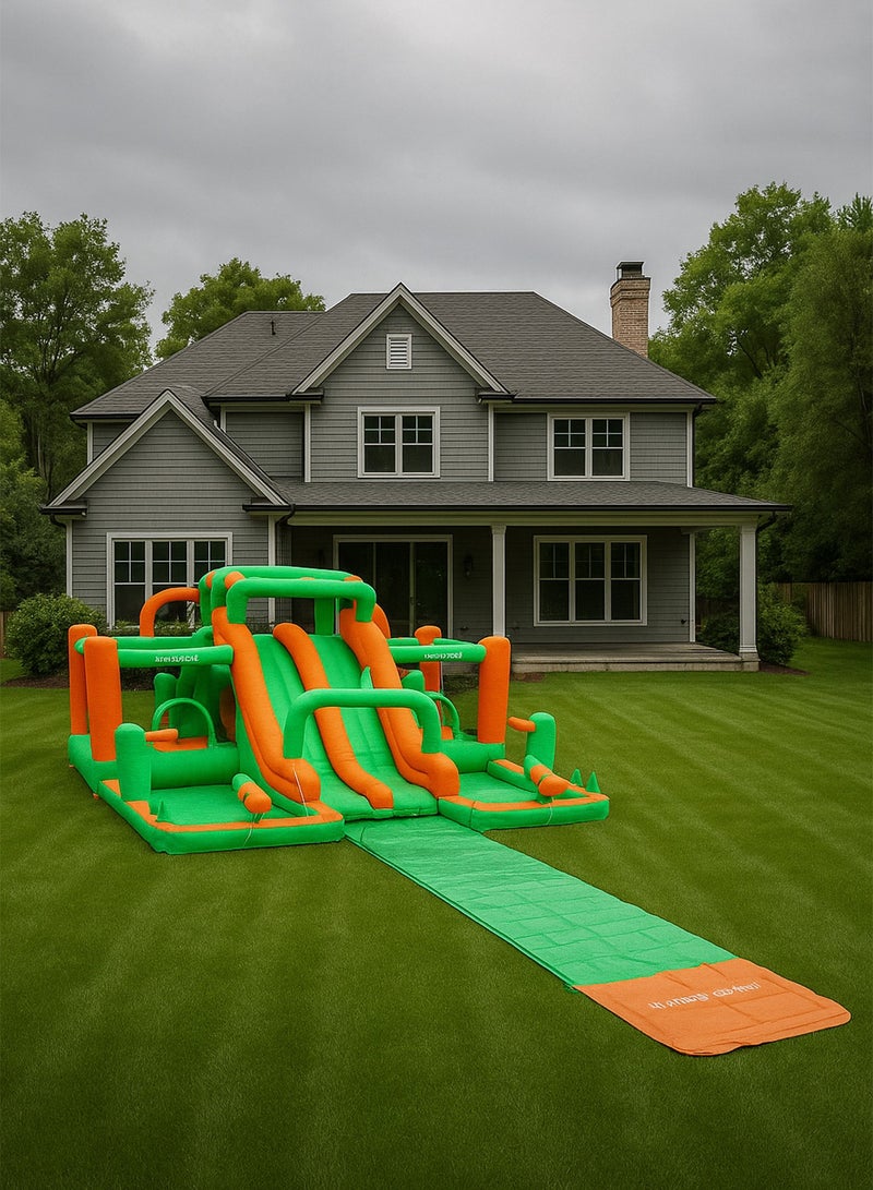 GT-Wheel Inflatable Twin Water Slide With Bouncer and Tunnel for Kids Outdoor Play - Image 1