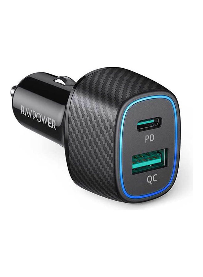 RAVPOWER Dual Port QC 24W With PD 36W Car Charger Black - Image 2