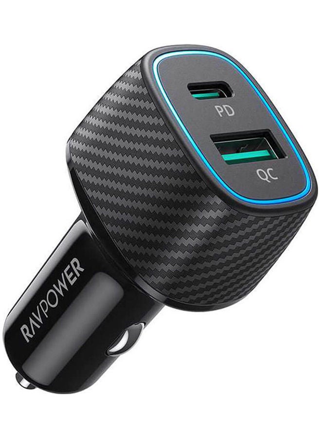 RAVPOWER Dual Port QC 24W With PD 36W Car Charger Black - Image 1