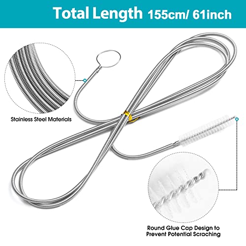 RayTour Extra-Thick Drain Brush with Stronger Spring 61-Inch Stainless Steel and Nylon Pipe Cleaner for Flexible, Curved & Slim Holes, Stronger Spring Version - Image 2