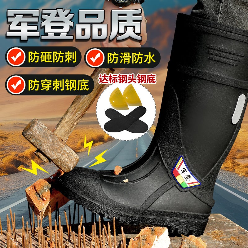 New Steel Toe And Steel Sole Men'S Rain Boots Anti-Smashing And Anti-Puncture Wear Steel Toe Safety Rain Boots High Tube Heat Insulation Welder'S Water Shoes - Image 2
