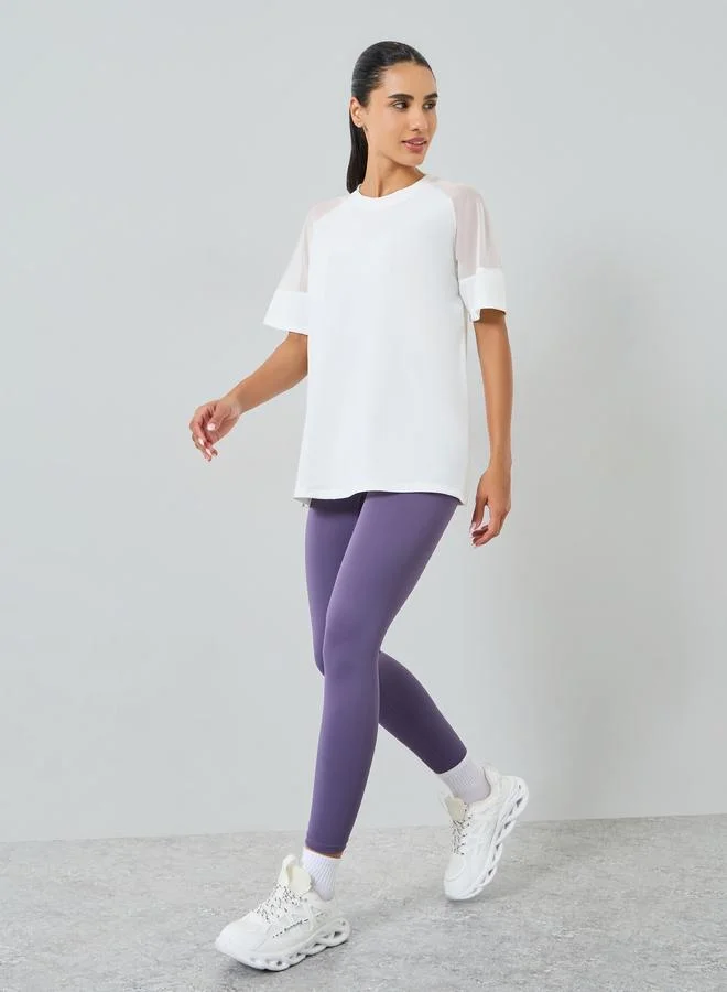 Styli Active Women White Shoulder Mesh Panel Top