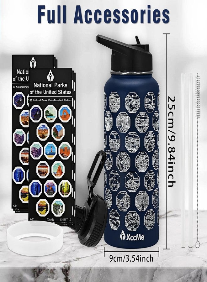 XccMe National Parks Water Bottle with Stickers,32 oz Stainless Steel Insulated Water Bottle with Straw,2 Lids,Leak Proof Metal Water Cup for Hiking,Travel,Sports,Camping,Wide Mouth Bottle - Image 3