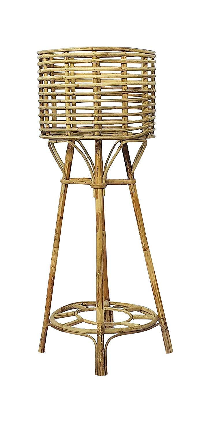 Avika Wood Cane Bamboo Planter Stand (32.5 In) - Indoor Outdoor Corner Flower Pot Holder for Living Room, Balcony & Garden Decor - Natural - Image 1
