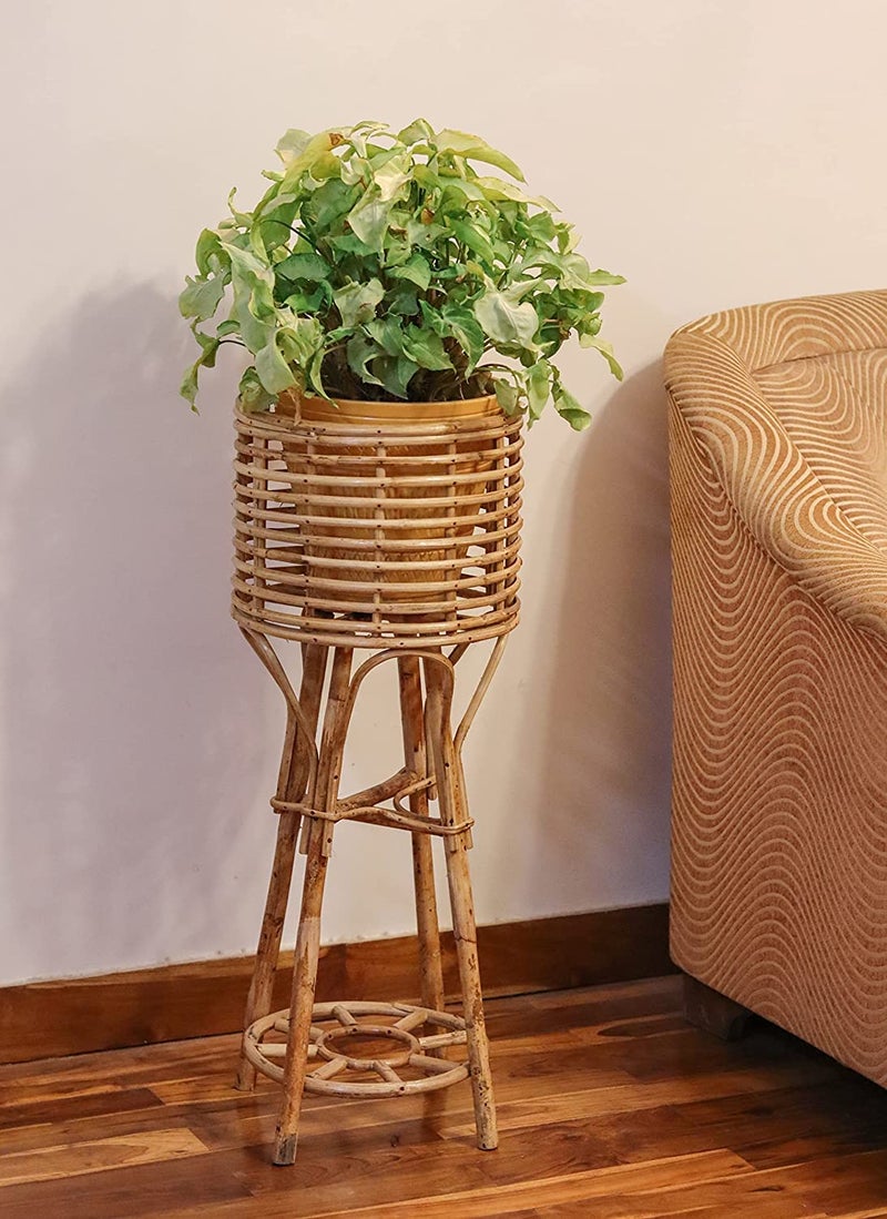 Avika Wood Cane Bamboo Planter Stand (32.5 In) - Indoor Outdoor Corner Flower Pot Holder for Living Room, Balcony & Garden Decor - Natural - Image 3
