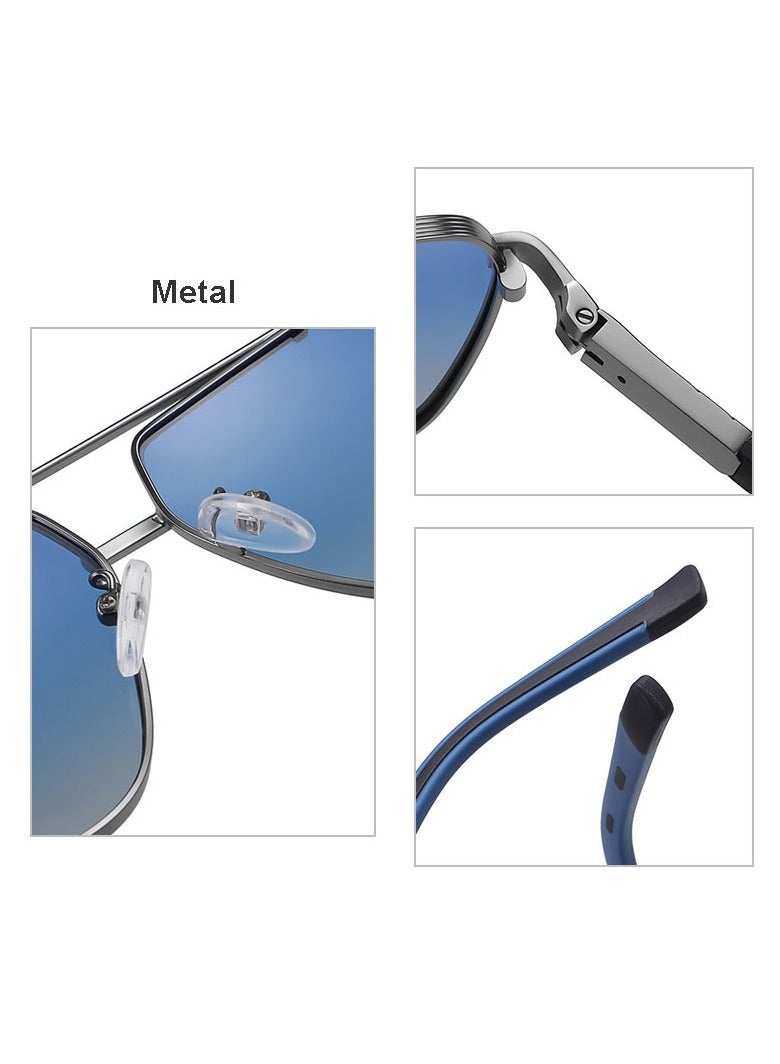 Generic Polarized Sunglasses Outing Driving Sun Shading Sunglasses Versatile Two-tone Square Frame Men's Sunglasses (Blue Lens)  - Image 4