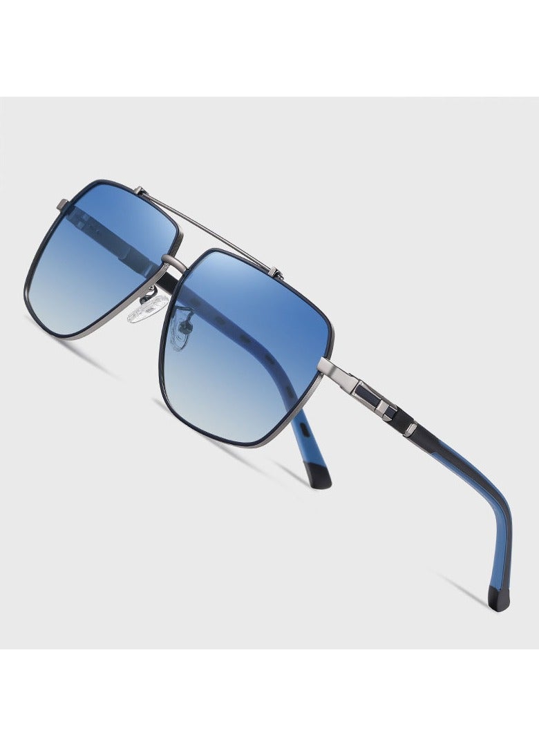 Generic Polarized Sunglasses Outing Driving Sun Shading Sunglasses Versatile Two-tone Square Frame Men's Sunglasses (Blue Lens)  - Image 1