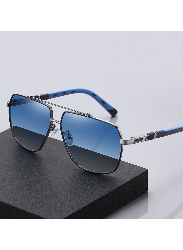 Generic Polarized Sunglasses Outing Driving Sun Shading Sunglasses Versatile Two-tone Square Frame Men's Sunglasses (Blue Lens)  - Image 2