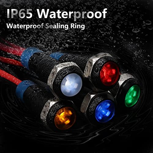 APIELE Indicator Light 6mm 14 Waterproof IP65 Metal Signal Lamp 12V24V ACDC LED Pilot Dash Lamp Aluminum Red Green Blue Yellow White 5 PCS with 150mm Wire for Car Truck Boat Multicolored - Image 5
