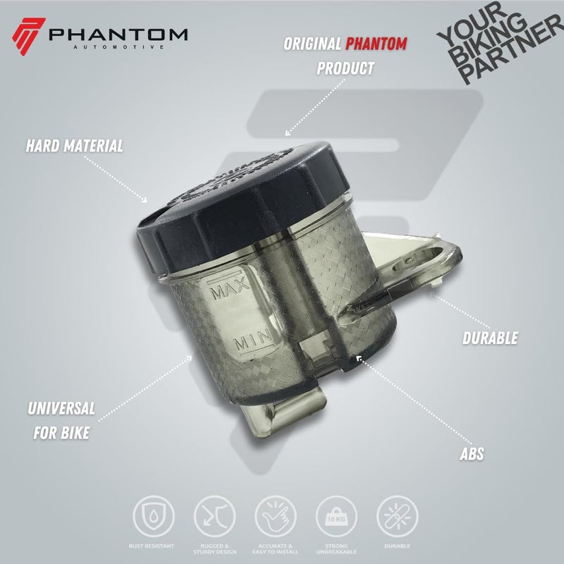 PHANTOM غطاء خزان سائل الفرامل و أسطوانة الماستر للدراجة النارية PHANTOM Premium العالمية | استبدال خزان زيت الفرامل ABS PC | متوافق مع جميع الدراجات (أسود V1.0) - Image 2