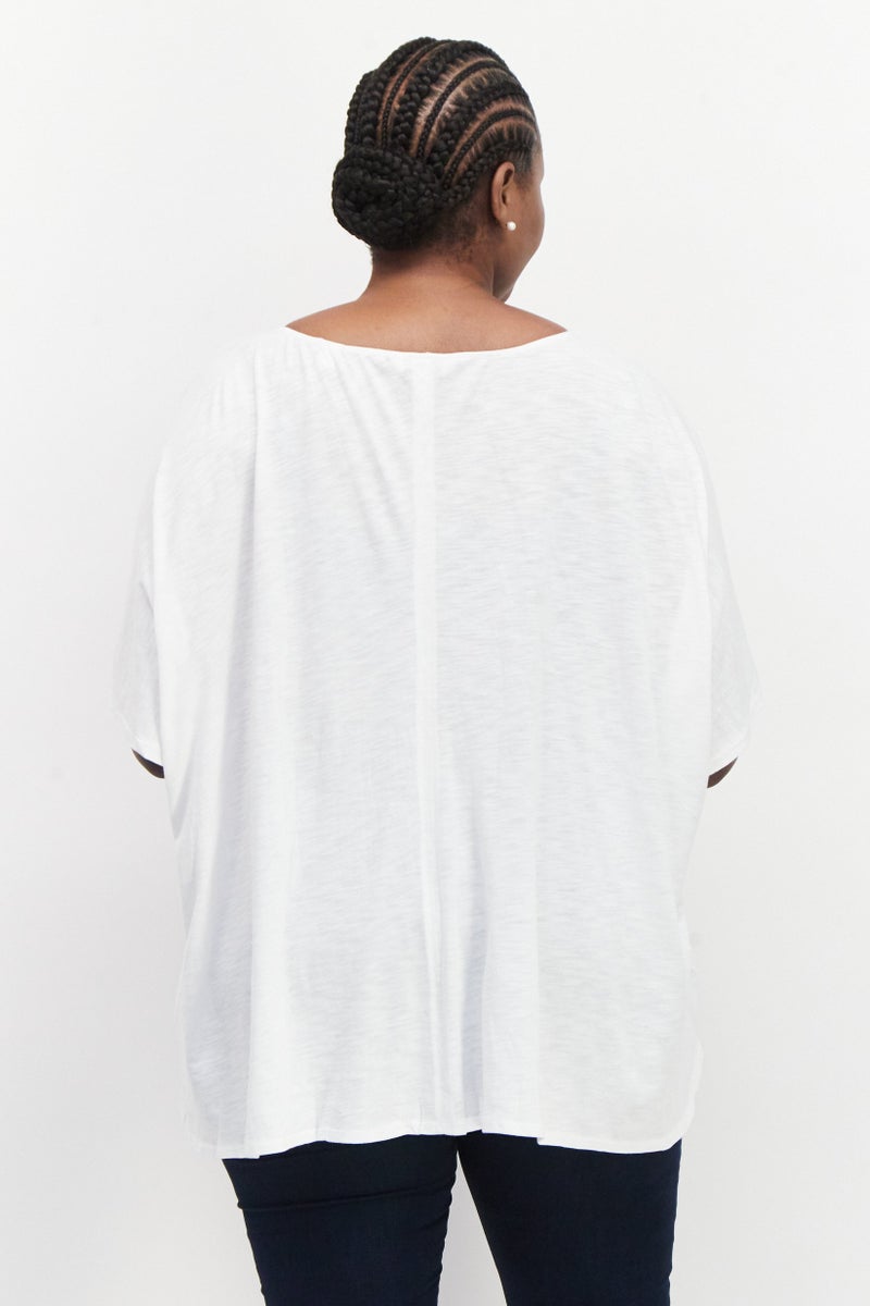 Tchibo بلوزة قصيرة الأكمام للنساء بتصميم عنق مربوط، بيضاء - Image 3