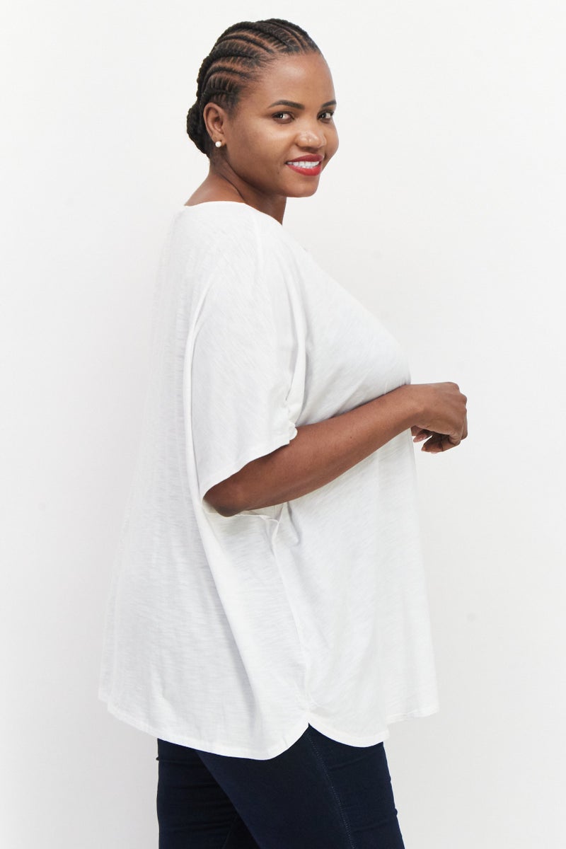 Tchibo بلوزة قصيرة الأكمام للنساء بتصميم عنق مربوط، بيضاء - Image 2