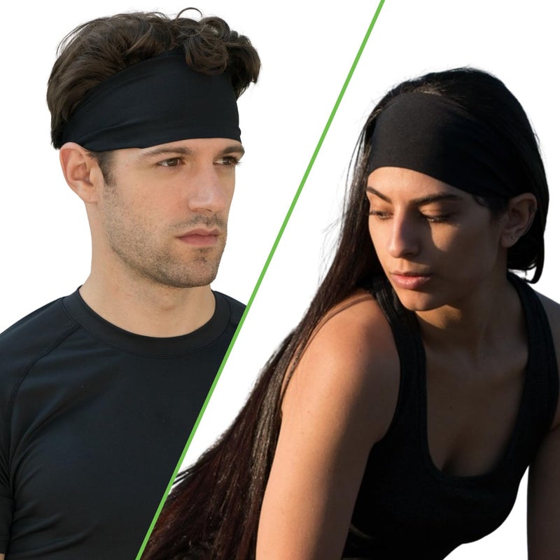 Temple Tape Headbands for Men and Women - Mens Sweatband & Sports Headband Moisture Wicking Workout Sweatbands for Running, Crossfit, Yoga and Bike Helmet Friendly - Black - Image 5