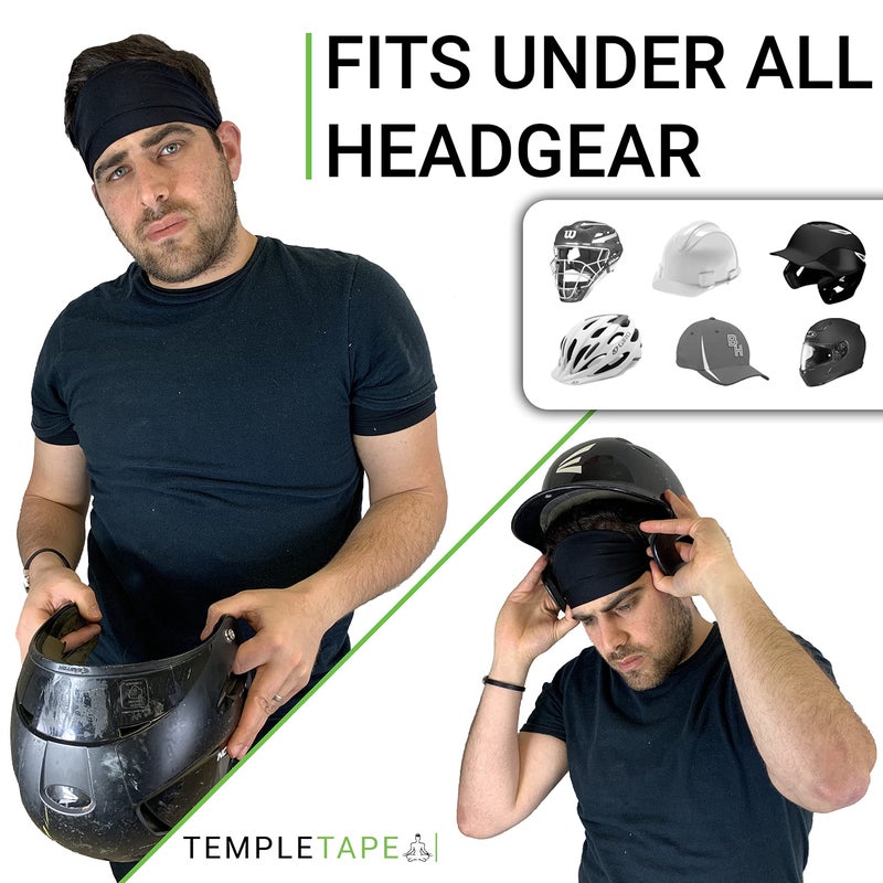 Temple Tape Headbands for Men and Women - Mens Sweatband & Sports Headband Moisture Wicking Workout Sweatbands for Running, Crossfit, Yoga and Bike Helmet Friendly - Black - Image 3