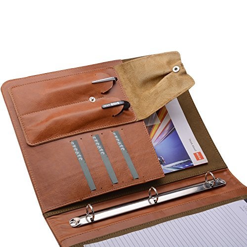 XIAOZHI Leather Padfolio with 3 Ring Binder, Organizer Binder Folder Portfolio for A4 Notepad Notebook Documents - Image 3