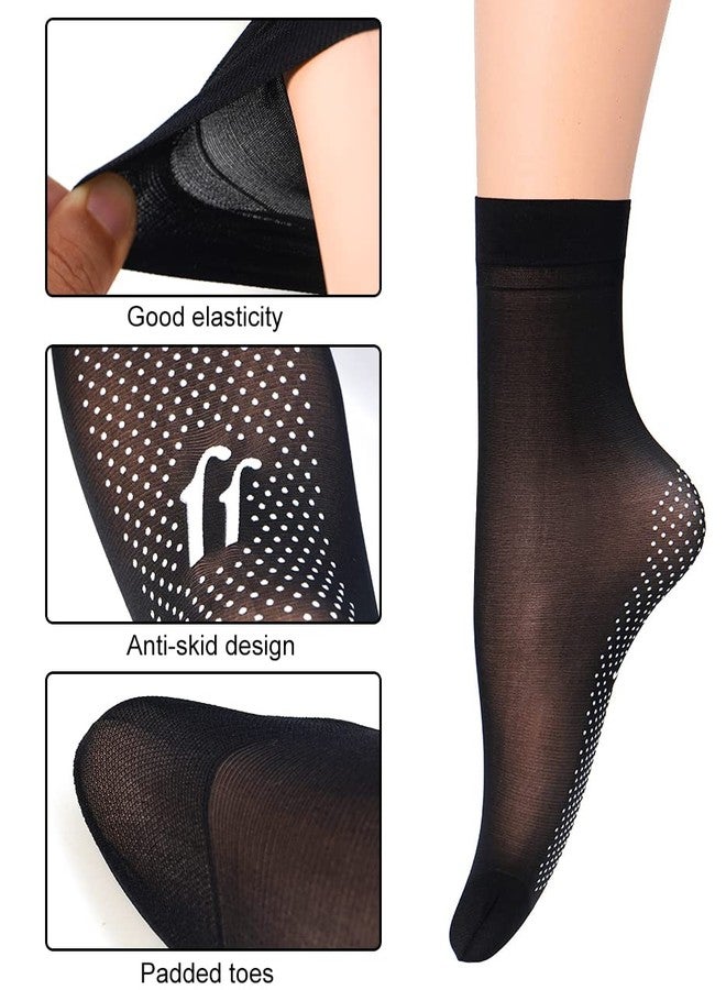 جلامورستار جوارب قصيرة للكاحل من Glamorstar للنساء، 6 أزواج، جوارب شفافة ناعمة بنعال قطنية مانعة للانزلاق، لون أسود - Image 5
