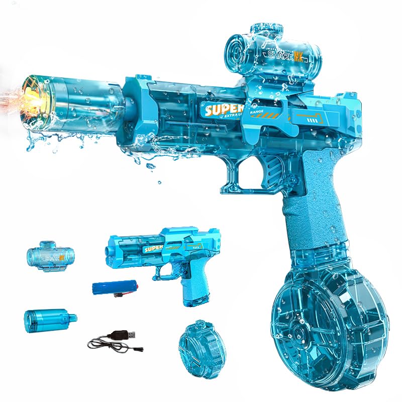 YoPoll Electric Water Guns for Adults Kids Automatic Squirt Gun with 26FT Range Super Blaster Soaker High Capacity Pistol for Swimming Pool Party Toy ColorBlast LED Electric Water Gun Blue - Image 1