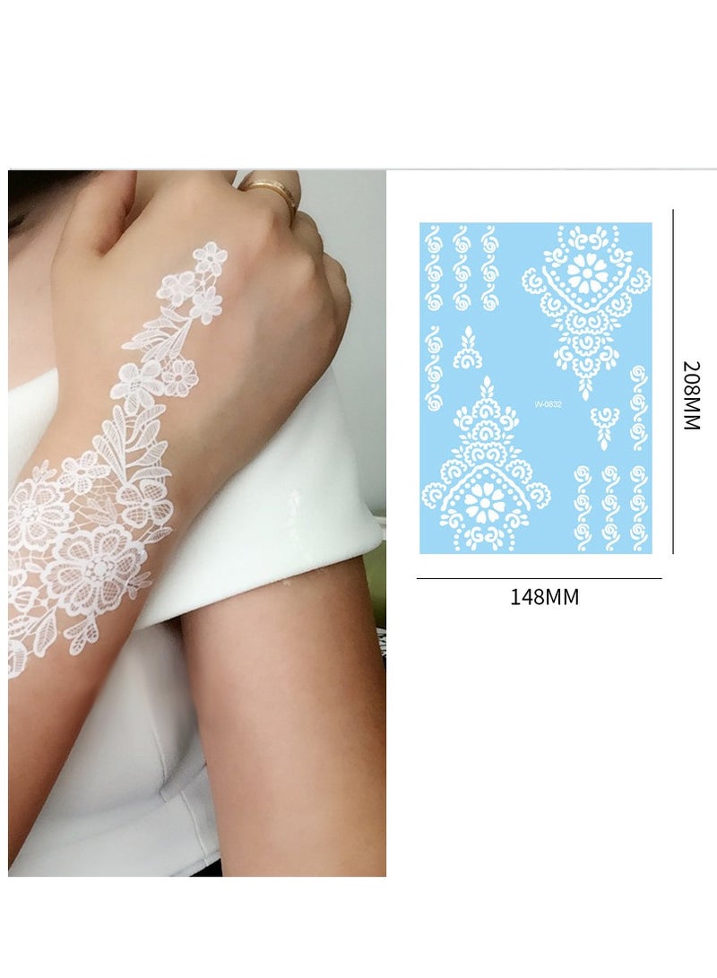 9 أوراق من ملصقات الوشم بالدانتيل الأبيض ثلاثية الأبعاد مقاومة للماء ومتينة وملمس أنيق - Image 2
