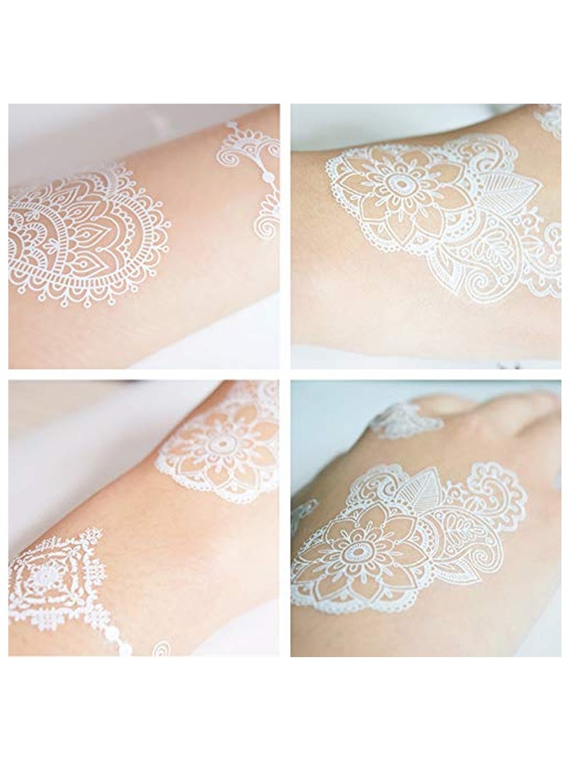 9 أوراق من ملصقات الوشم بالدانتيل الأبيض ثلاثية الأبعاد مقاومة للماء ومتينة وملمس أنيق - Image 4