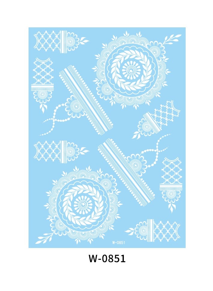 9 أوراق من ملصقات الوشم بالدانتيل الأبيض ثلاثية الأبعاد مقاومة للماء ومتينة وملمس أنيق - Image 5