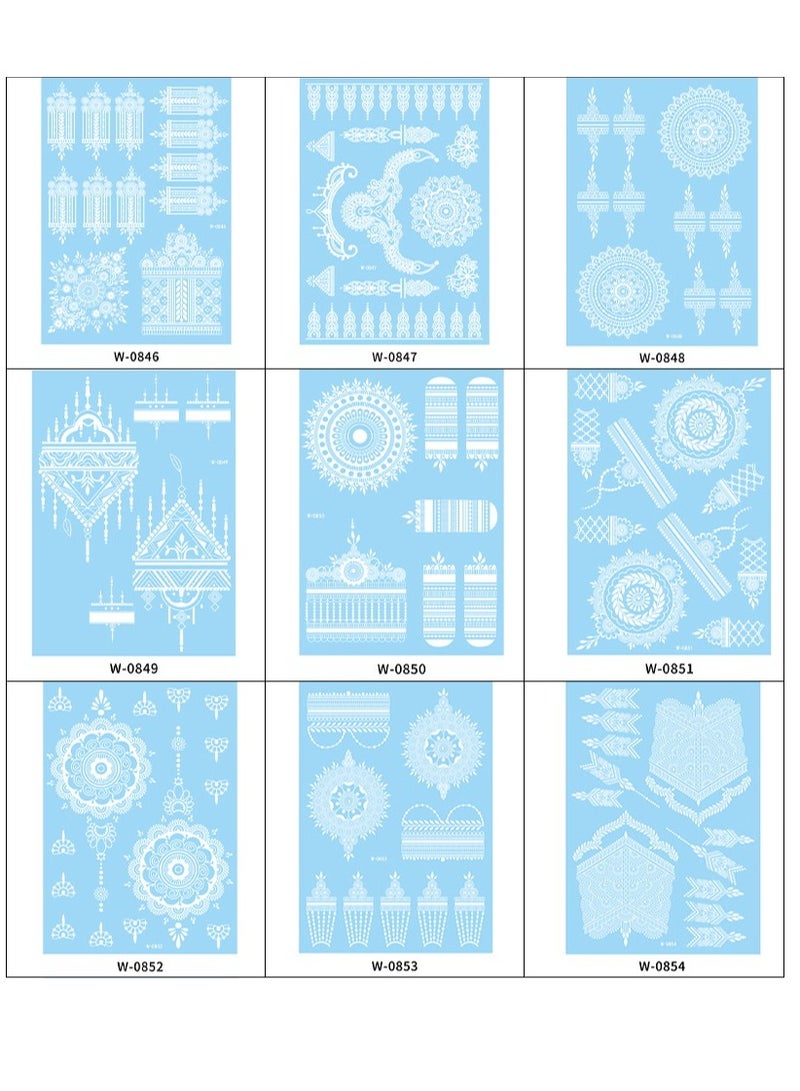 9 أوراق من ملصقات الوشم بالدانتيل الأبيض ثلاثية الأبعاد مقاومة للماء ومتينة وملمس أنيق - Image 1