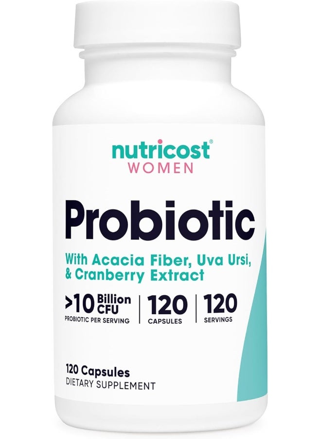 Nutricost Probiotic for Women 10 Billion CFU, 120 Capsules - Complex with Acacia Fiber, Uva Ursi & Cranberry Extract, Non-GMO & Gluten Free - Image 1