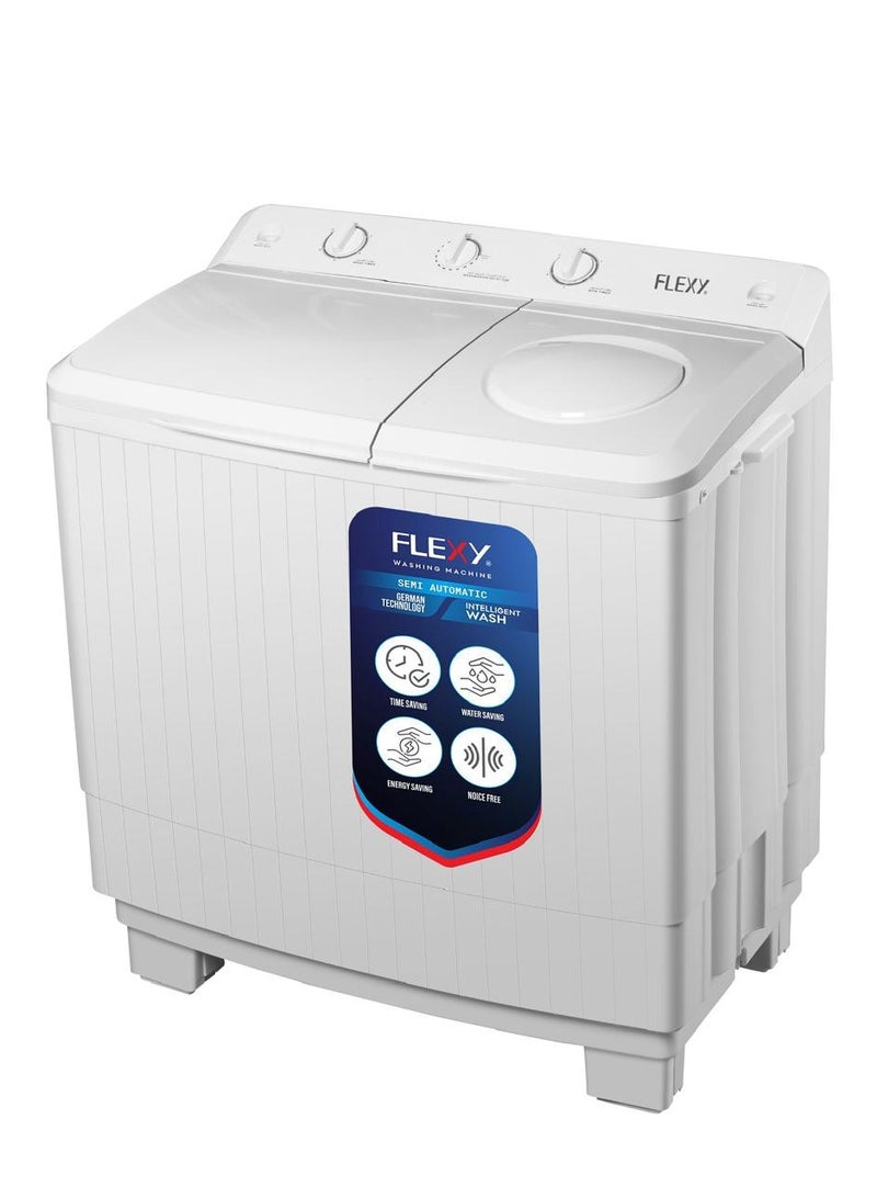 Flexy 10KG Semi Automatic Washing Machine with 2 Wash Programs, German Technology, Turbo Clean, Energy & Water Saving, Noise-Free, 6KG Spin, 2-Year Warranty