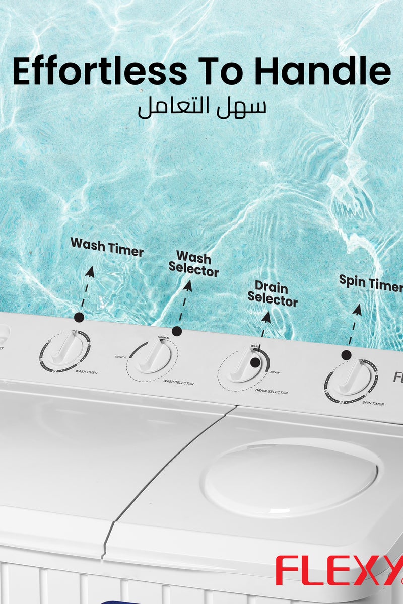 Flexy 10KG Semi Automatic Washing Machine with 2 Wash Programs, German Technology, Turbo Clean, Energy & Water Saving, Noise-Free, 6KG Spin, 2-Year Warranty - Image 3