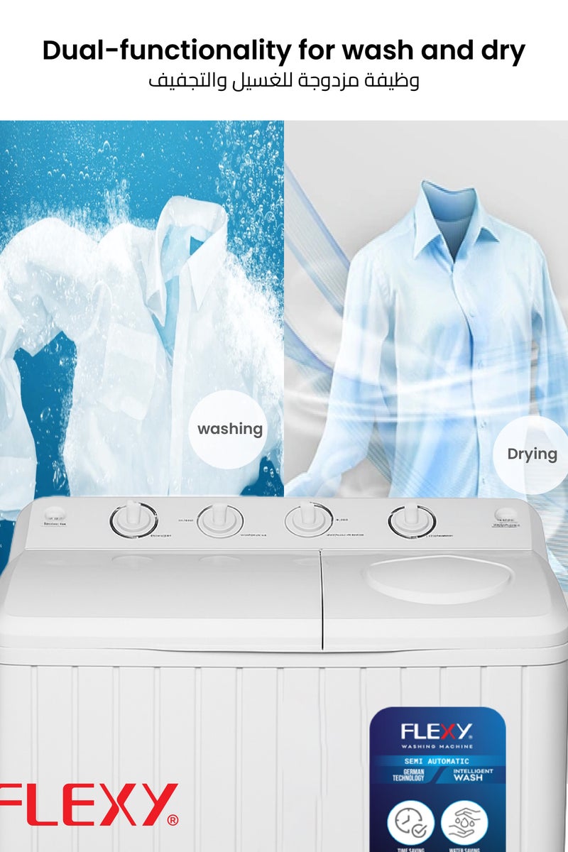 Flexy 10KG Semi Automatic Washing Machine with 2 Wash Programs, German Technology, Turbo Clean, Energy & Water Saving, Noise-Free, 6KG Spin, 2-Year Warranty - Image 4