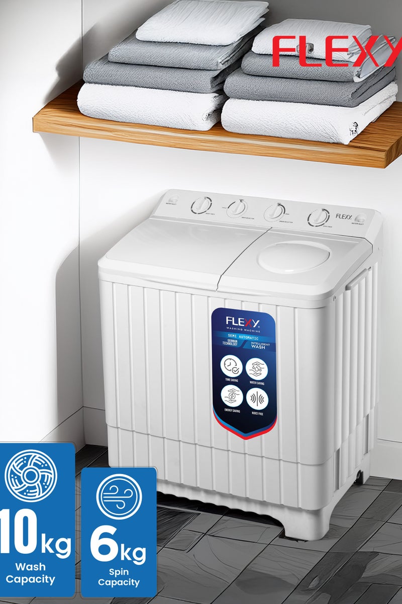 Flexy 10KG Semi Automatic Washing Machine with 2 Wash Programs, German Technology, Turbo Clean, Energy & Water Saving, Noise-Free, 6KG Spin, 2-Year Warranty - Image 5