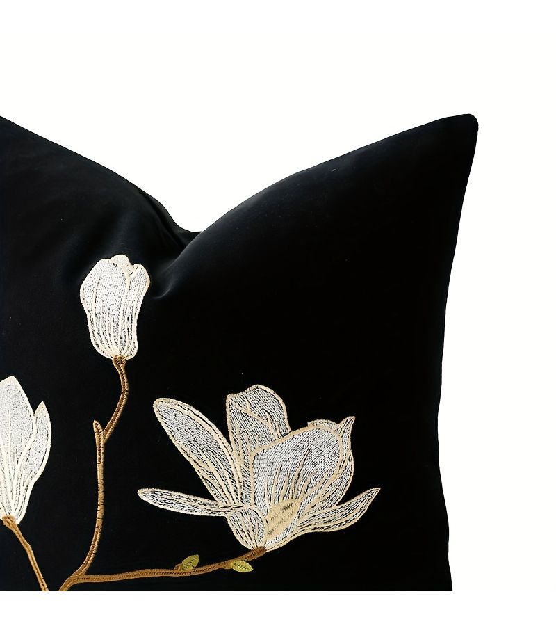 Black Orchid Embroidered Throw Pillow Cover 19.69x19.69 Inch Floral Design - Image 4