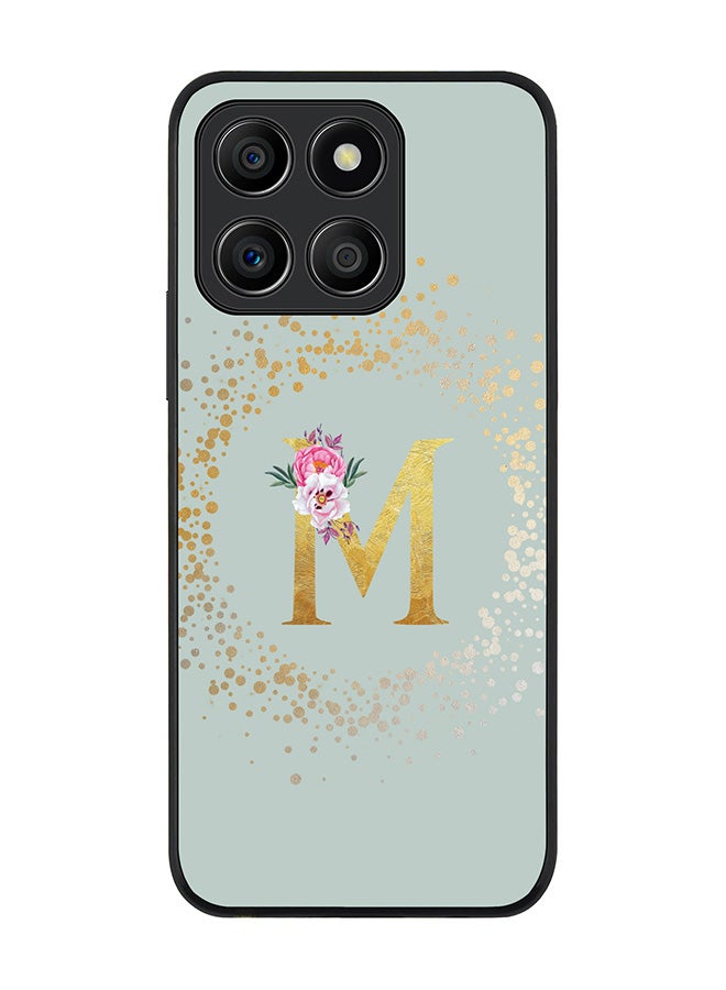Stylizedd Rugged Black Edge Case for Honor X8b, Slim fit Case Thin Cover -  Custom Monogram Initial Letter Floral Pattern Alphabet - M  (Light Grey ) - Image 1
