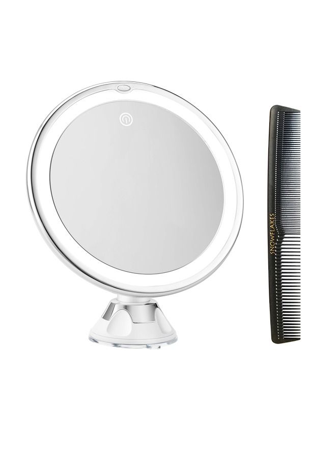 SNOWFLAKES SNOWFLAKES Magnifying Mirror with Light,10x Magnification Makeup Mirror with Lights and Suction Cups,Lighted Makeup Mirror with comb,360 Degree Swivel Join.  - Image 1