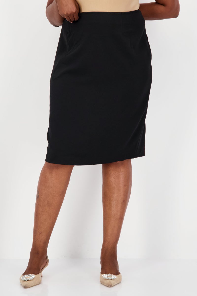 Kasper  Women Plus Size Plain Midi Skirt, Black - Image 1