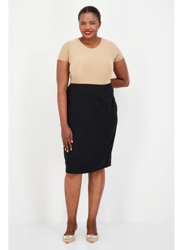 Kasper  Women Plus Size Plain Midi Skirt, Black  - Image 3