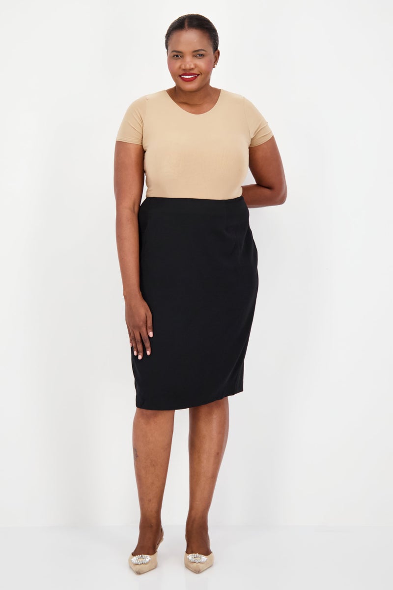 Kasper  Women Plus Size Plain Midi Skirt, Black - Image 3