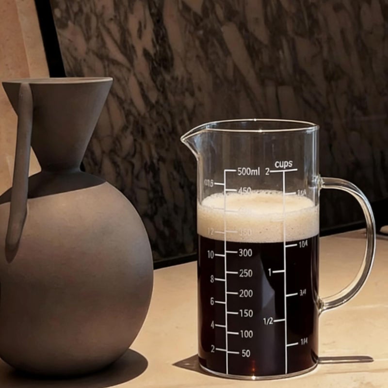 Casavibe Glass Measuring Cup with Handle, 500 ML High Borosilicate Glass Three Scales (OZ, Cup, ML/CC) easuring Beaker for Kitchen or Restaurant, V-Shaped Spout Glass Measuring Beaker, Easy To Read - Image 4