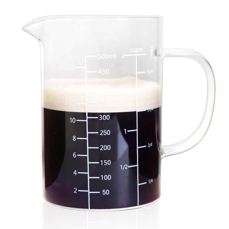 Casavibe Glass Measuring Cup with Handle, 500 ML High Borosilicate Glass Three Scales (OZ, Cup, ML/CC) easuring Beaker for Kitchen or Restaurant, V-Shaped Spout Glass Measuring Beaker, Easy To Read - Image 1